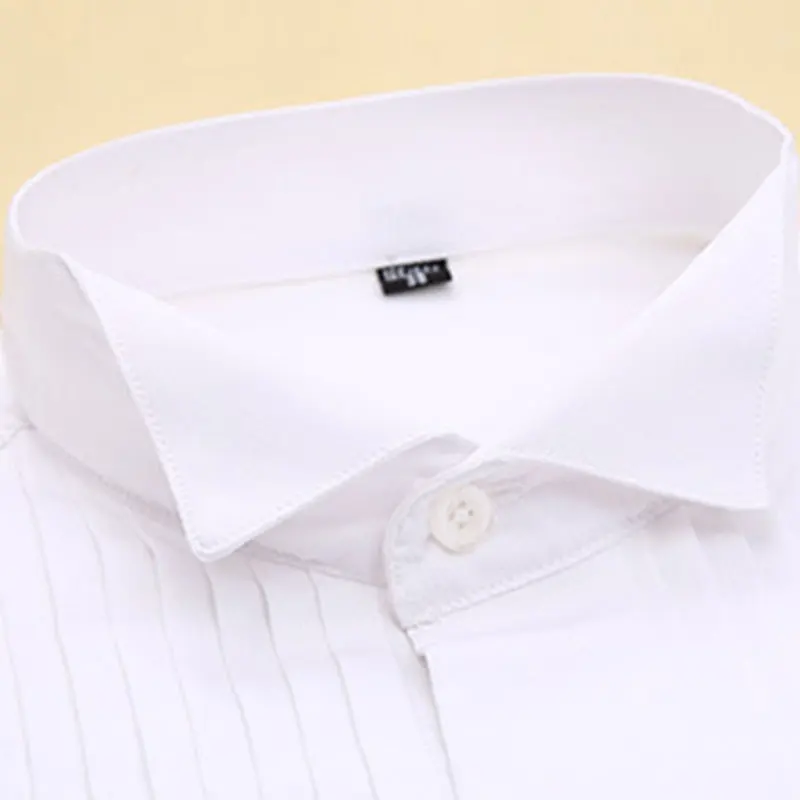 Men\'s Shirts Luxury Solid Long Sleeve Formal Business Cufflinks Shirt Wedding Tuxedo French Cufflinks SwallowtailGentleman S-6XL