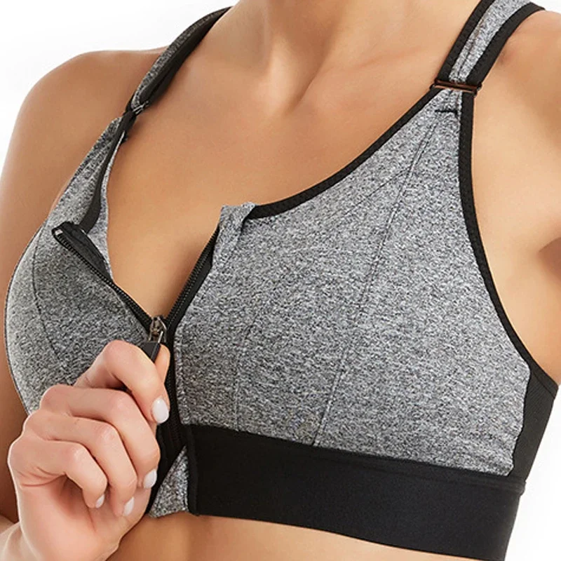 

Sports Bras Adjustable Zip Front For Women With Full Coverage Removable Padded Workout Bras High Elastic Adjustable Strap