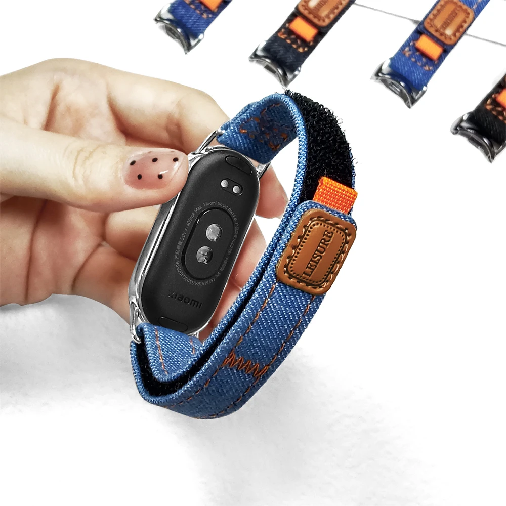 Холщовый ремешок для Xiaomi Mi Band 8 9 8NFC 9NFC, модный модный джинсовый ремешок с небольшой талией, спортивный браслет