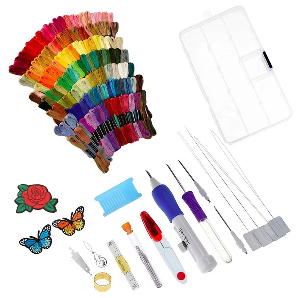 

136 Pcs Embroidery Pen Set Punch Needle Kit for Clothing Curtain Pillowcases Insoles DIY Sewing Easy Efficient Interchangeable