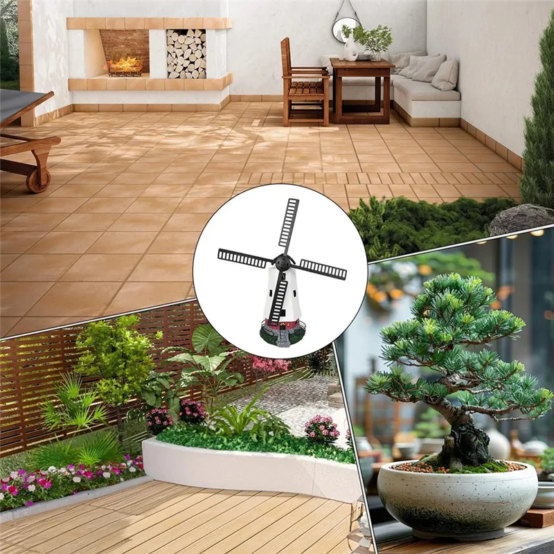 B84B-Outdoor Decorative Solar Light House LED Wind Mill Figurine For Garden Yard Solar Powered Lighted Windmill Statue