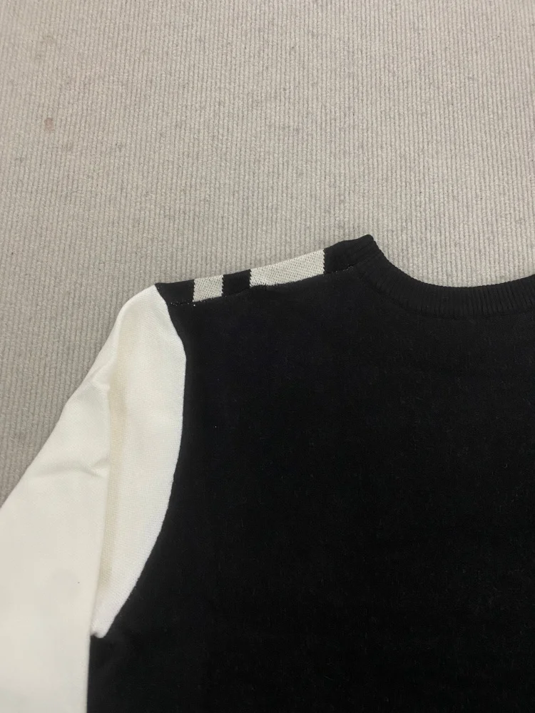 Black White Union Jack Jacquard Crew Neck Knit Sweater Men Women Vintage British Flag Loose Long Sleeve Knit Top