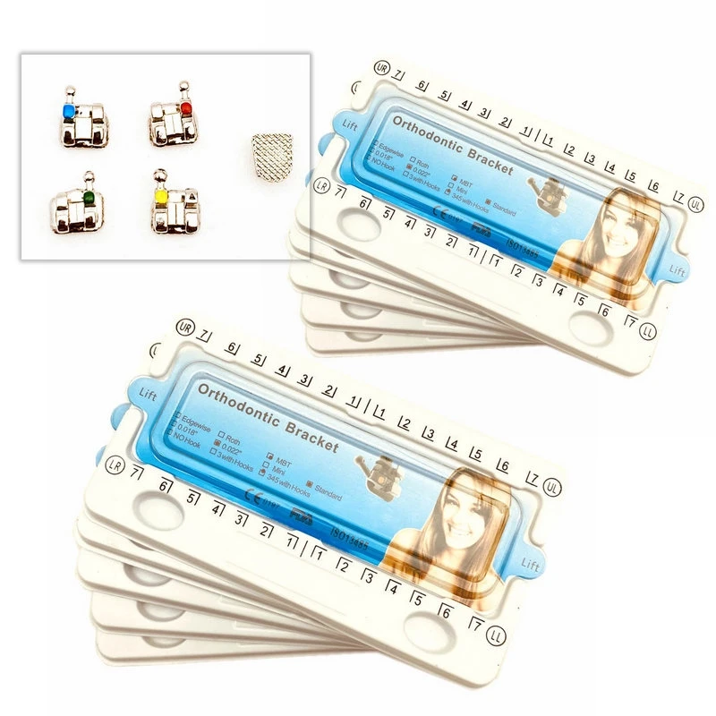 

200pcs/10Packs Dental Orthodontic Metal Bracket Braces Dental Mini/Standard MBT Bracket 022" Slot with Hook