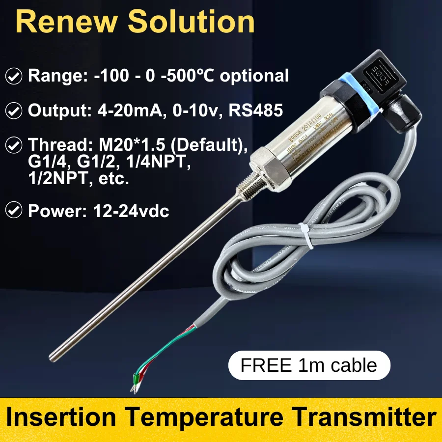 Transmetteur de température intégré enfichable Hersman, sortie 4-20ma, résistance thermique, capteur PT100