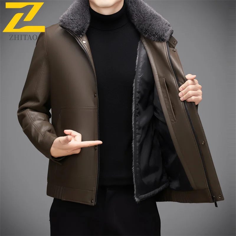 

Winter Fleece Leather Jacket Men's High-end Removable Fur Collar Warm Windproof Faux Leather Coat Brand Motorcyclist PU Jackets