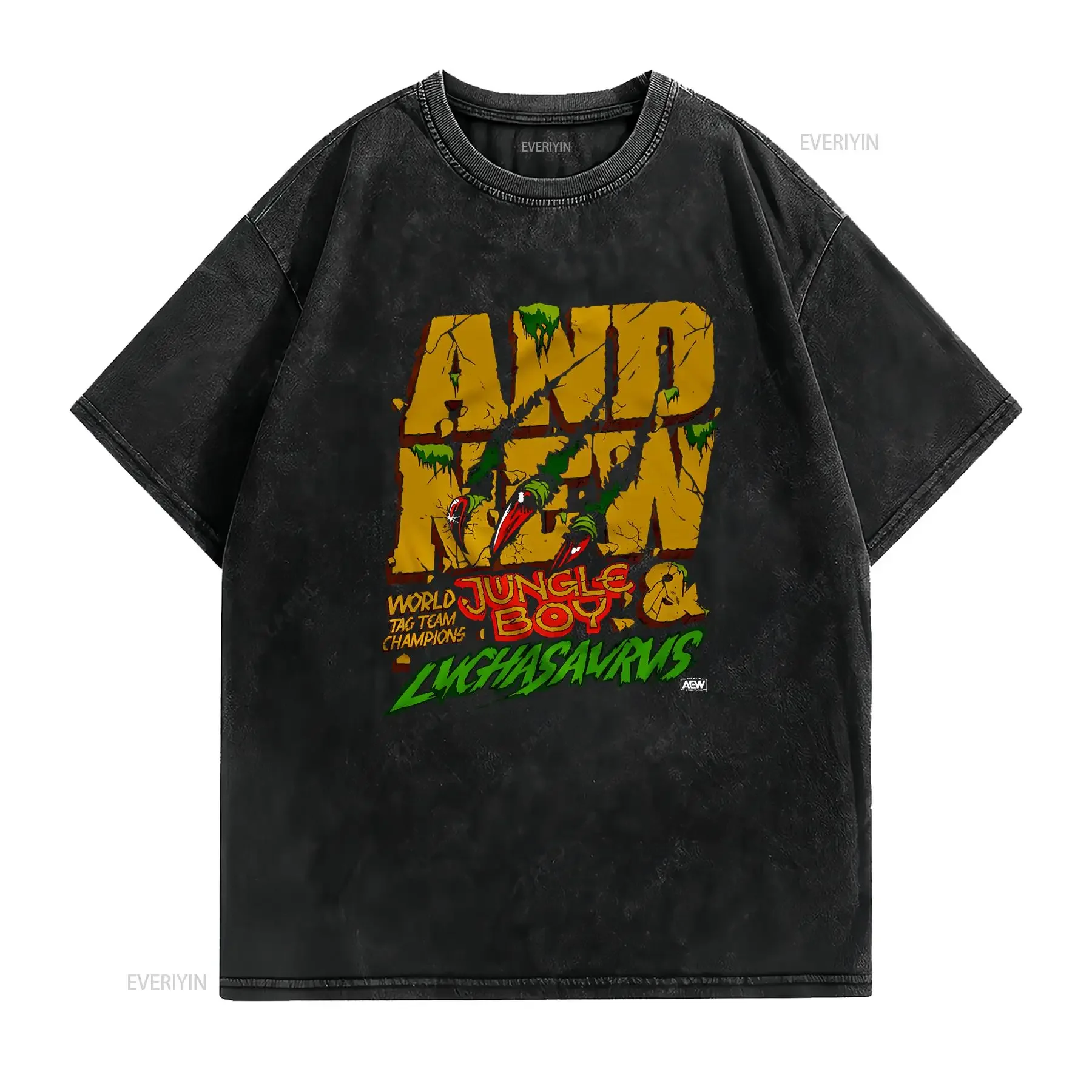 Jurassic Express AND NEW AEW Official T Shirt long or short sleeves vintage Washed Stretched Slightly Soft Versatile