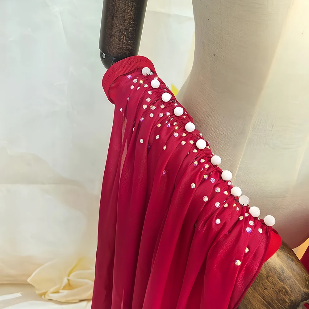 اكسسوارات قاعة الرقص الوردي الأبيض حجر الراين لوازم الرقص النبيذ الأصفر الأحمر الأسود حجر الراين الخرز الأكمام العائمة الكبيرة