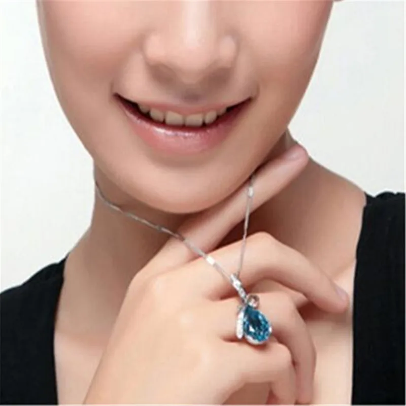 Fashion Promotion Sale Silver Plated Necklaces Angel Tears Water Drop Crystal Necklace Wholesale Cheap
