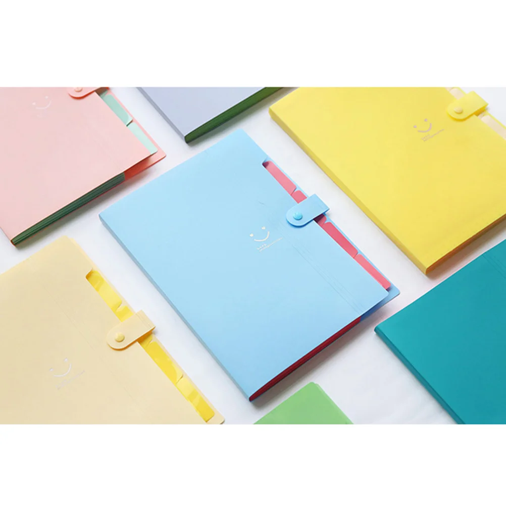 Pockets Plastic Expanding File Folders A4 Letter Size Snap Closure Accordion Folder Document Organizer(with Random Smile Face)