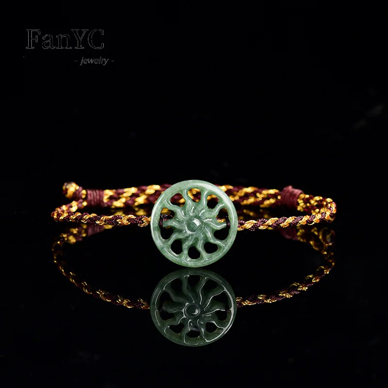 

Original Natural A-Grade Jadeite Bean Green Sun Bracelet Hand-Woven Jade Jewellery for Men and Women Couples Gift