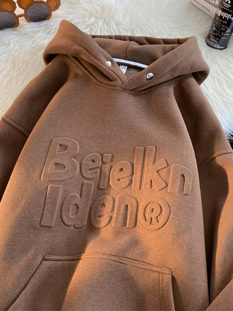 

Retro American Hoodie Men's Oversize Loose Casual Jaet Autumn Winter Faionable All-Match Fce-Lined Streetwear