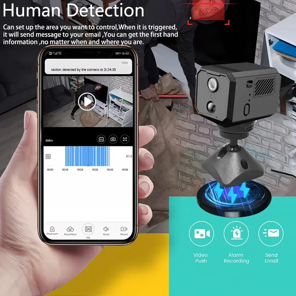 Magnetic Mini WIFI Camera 5MP HD Video Security Camera Pan Tilt PIR Detection Remote Viewing Rechargeable Surveillance Camera