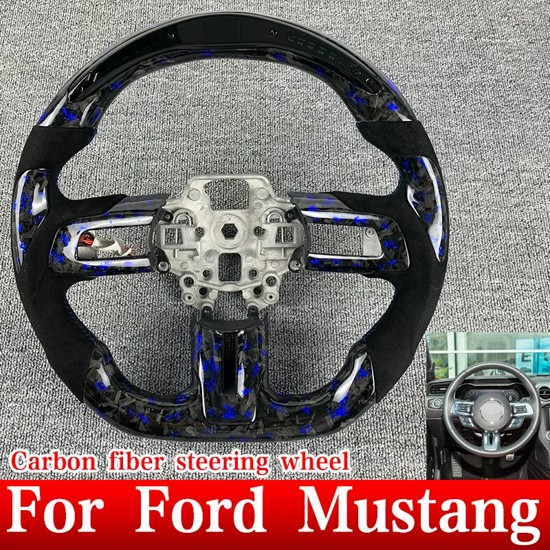 

LED display Customization Blue Forged Carbon Fiber Steering Wheel For Ford Mustang GT 2015 2016 2017 2018 2019 2020 2021 2022