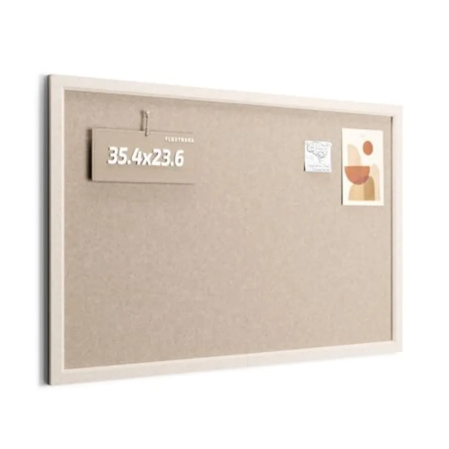 

Foldable Cork Board Alternative, Felt Bulletin Board 35.4" x 23.6" Oatmeal Frame with 24 Adhesive Tabs, Pin Board for Home Offi