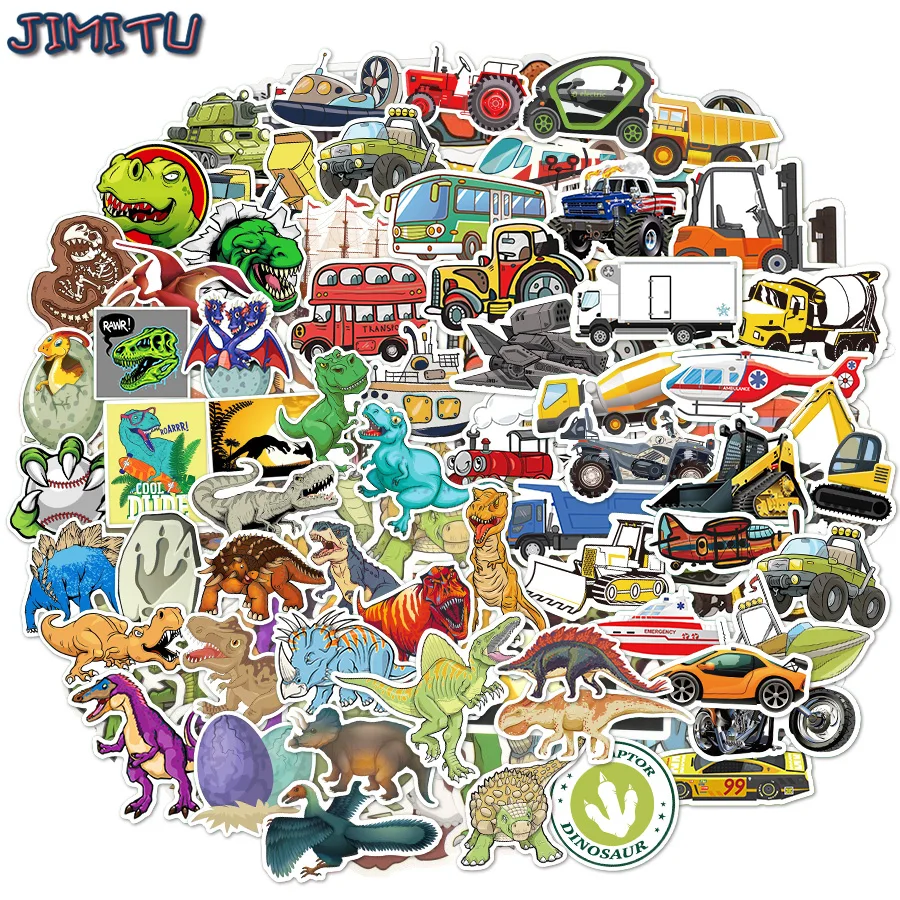 100 PCS Car Dinosaur Stickers Boy Cartoon Car Cute Dinosaur Animal Waterproof Sticker For Motorcycle Notebook Helmet Bicycle