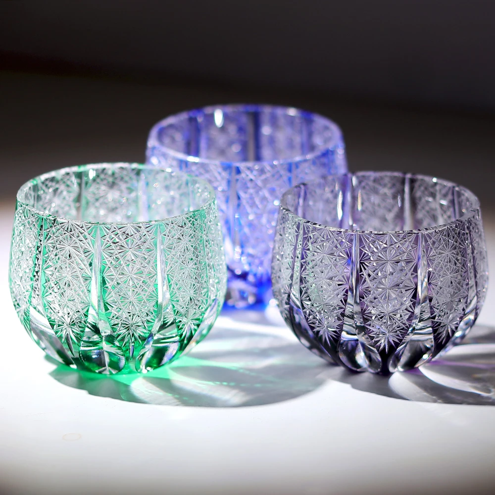 

Edo Kiriko Craft Glass Small Shot Drinking Glass 100ml High Lead Shiny Hand Carved Sake Glass Artwork for Collection