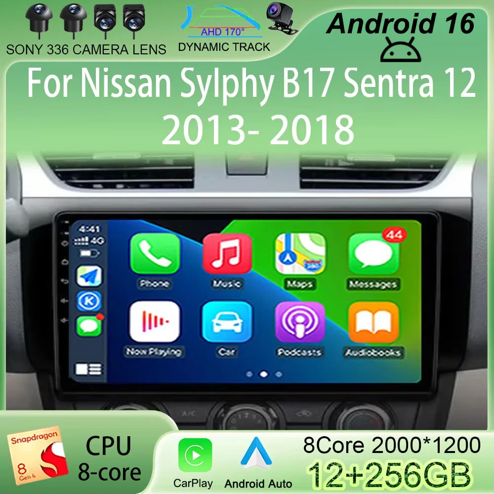 Android 16 For Nissan Sylphy B17 Sentra 12 2013-2018 Car Radio 2 Din Multimedia Video Player Carplay GPS Navigation Auto radio