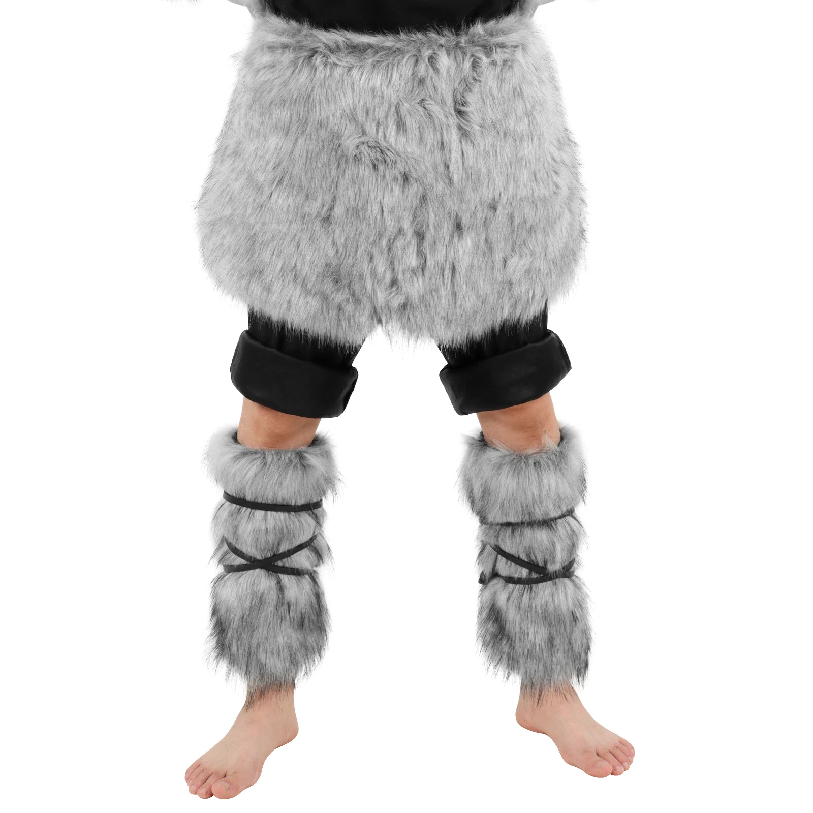 Faux Fur Mini Skirt & Leg Warmers Set, Sexy Cosplay Costume with Apron, Cute Kitsune Fox Girl Role Play Outfit