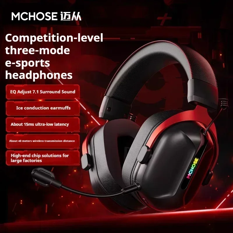 MCHOSE S9 Pro E-sport Gaming Headphone 3 Mode Wireless Aluminum Alloy AI Noise Reduction Gaming Headset Gamer Accessory Custom