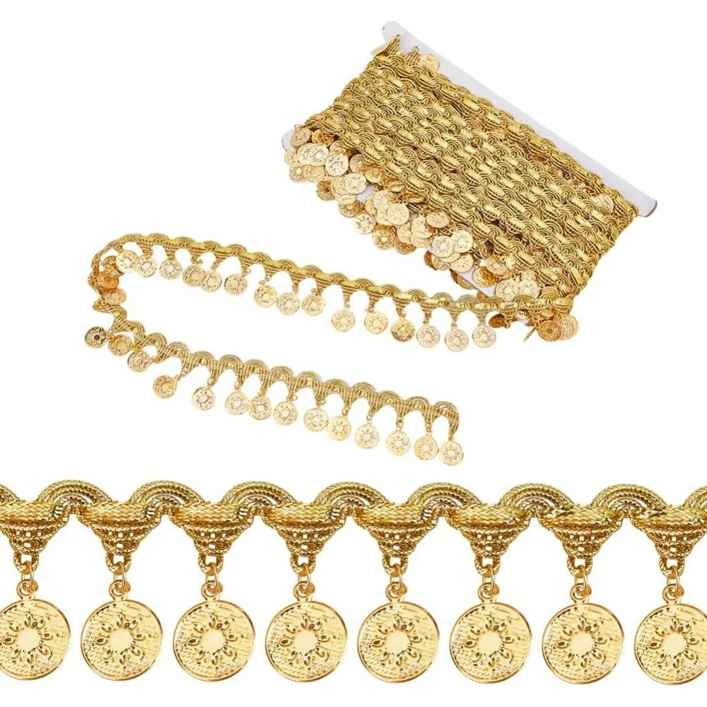 10 Yards Coin Shape Sequin Tassel Trim Gold Sunflower Sequins Trim 1.4 Inch Wide Lace Tassel Fringe Trim Sequins Tassel Lace