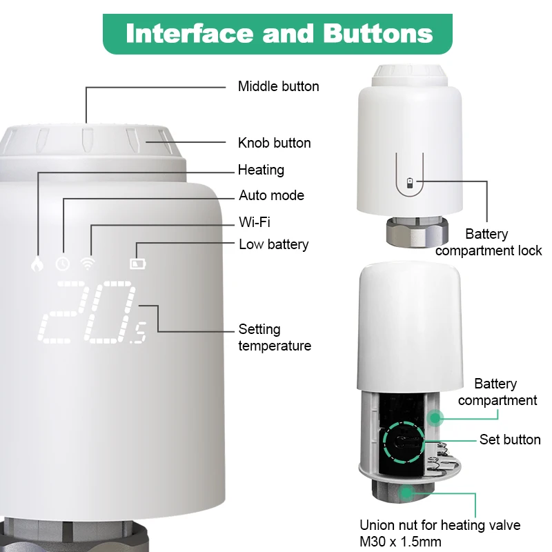 Tuya Smart Home WiFi Thermostatic Radiator Valve Head Smart TRV Wifi Thermostat Temperature Controller Alexa Google Home Voice