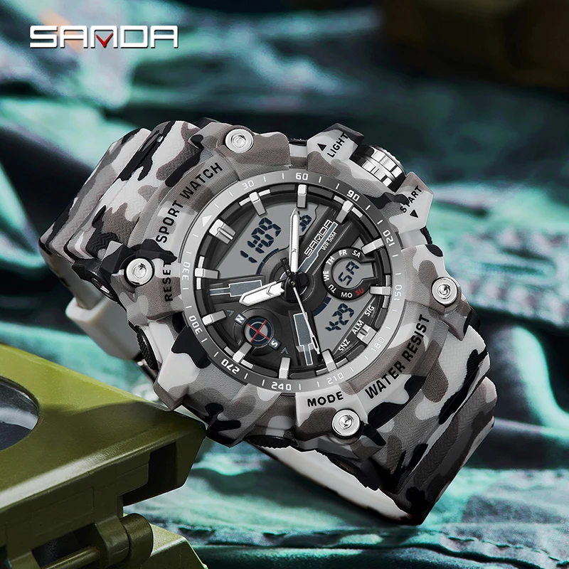 SANDA G-Style LED Digital Men Watches Waterproof Sports Watch Man Camouflage Military Army Timing Stopwatch Quartz Male Clock