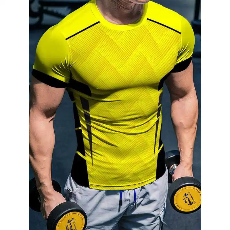 Men'S Shapewear, Elastic Bodysuit, Fitness Clothing, Round Neck Short Sleeve, Sports, Sweat-Wicking, Breathable, Comfortable