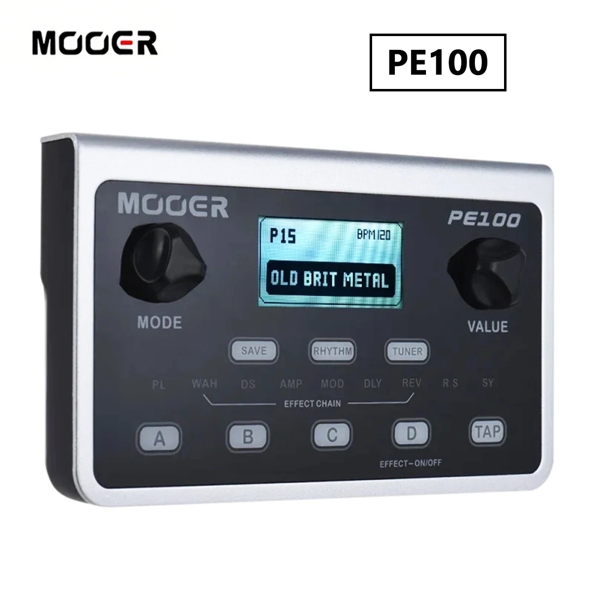 MOOER PE100 Portable Multi-Effects Processor – 39 Effects, Drum Machine, Metronome, Tuner, 99 Factory + 99 User Presets