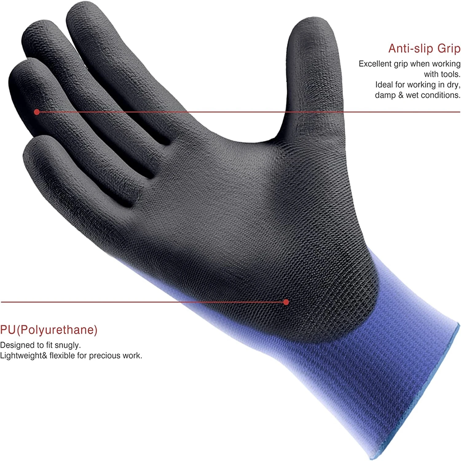 Ultra-Thin PU Coated Work Gloves - 3/6/12 Pairs for Family/Team Use