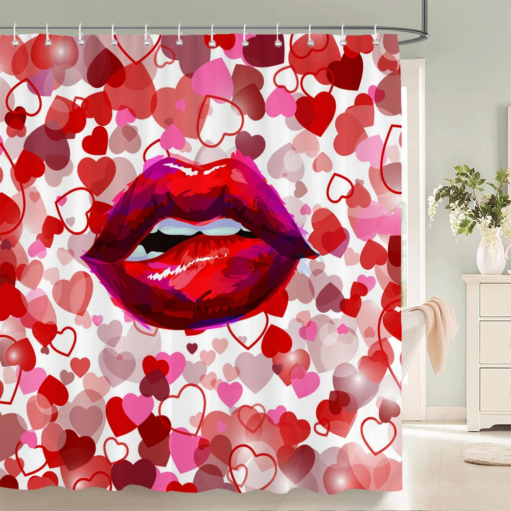 

Sexy Red lip Bath curtain Waterproof Shower Curtains Polyester Pink Romance Love Bath Screen Printed Curtain for Bathroom Decor