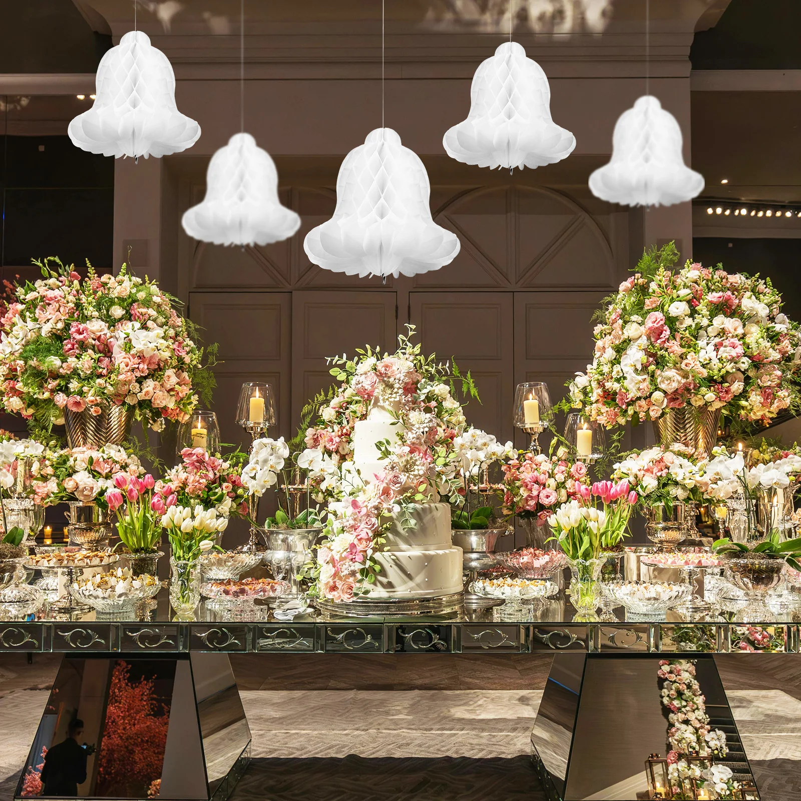 

5Pcs Paper Honeycomb Bells Versatile Use Decorations Christmas Parties Weddings Showers Honeycomb Bells Wedding Decorations