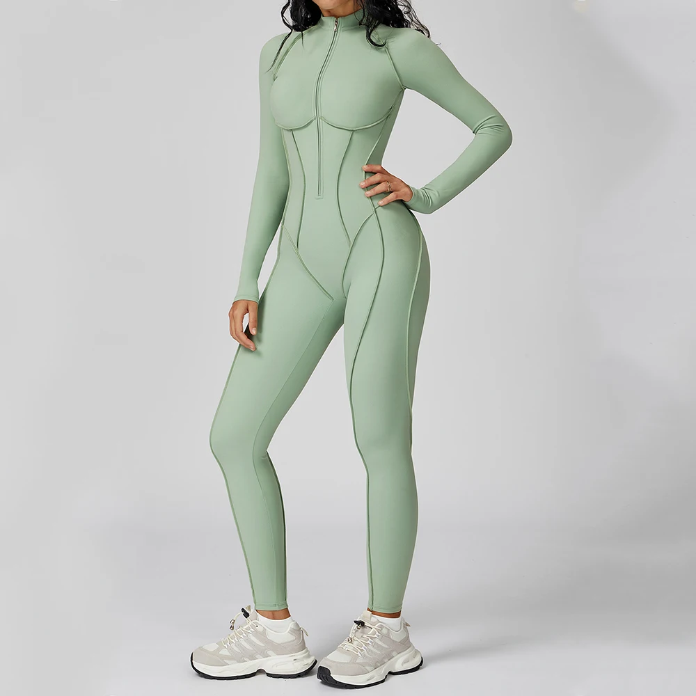 Zipper Jumpsuits Long sleeves Yoga Bodysuit Women's Tracksuit Yoga Set Gym Rompers Push-up Workout Clothes Fitness Bodysuit ﻿