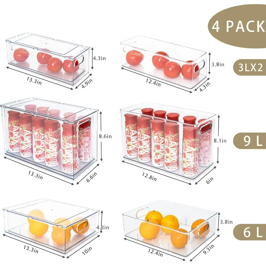 درج ثلاجة MANO سحب صناديق قابلة للتكديس مع مقبض أدراج ثلاجة شفافة منظم صندوق حاوية تخزين المواد الغذائية مع Div