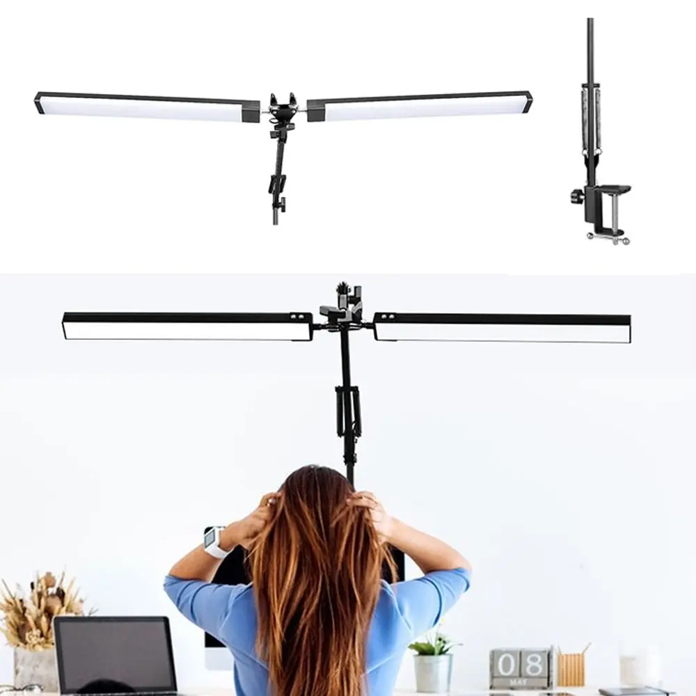 Adjustable Rocker Arm LED Lamp Dimmable 3 Modes Folding Desk Light Eye-Caring 360° Rotation Double Head Lamp Bedside