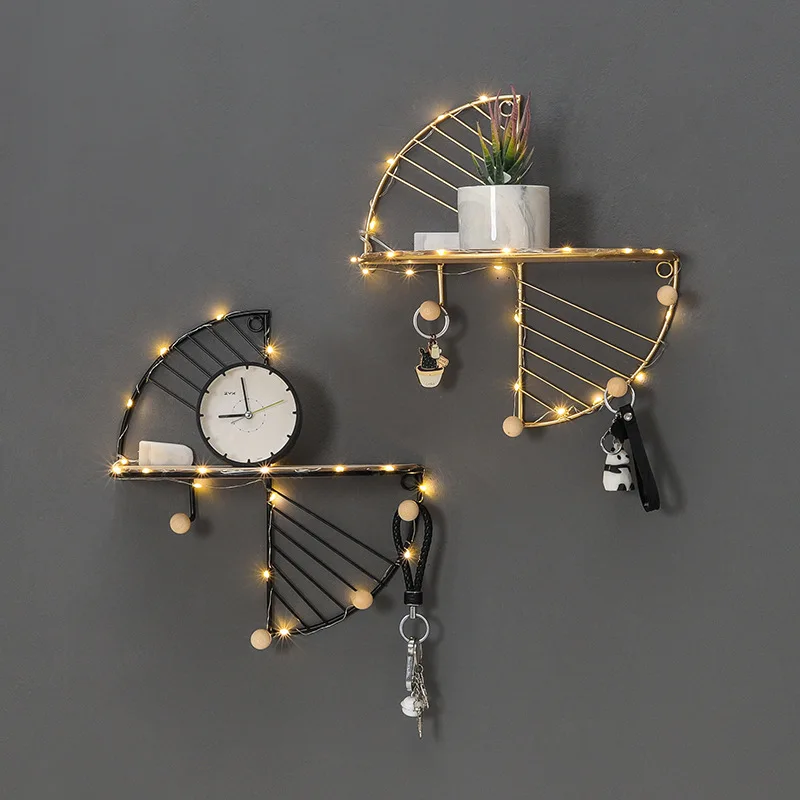 

1pc Nordic Wall-Mounted Fan-Shaped Metal Wall Hanging Storage Rack For Living Room Decoration Bathroom Decor Shelf Crafts