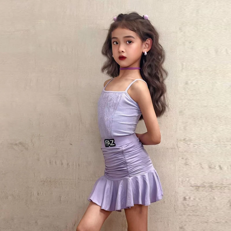 Nuevo vestido de práctica de baile latino 2025 para actuación de verano de niñas, conjunto de baile profesional y avanzado