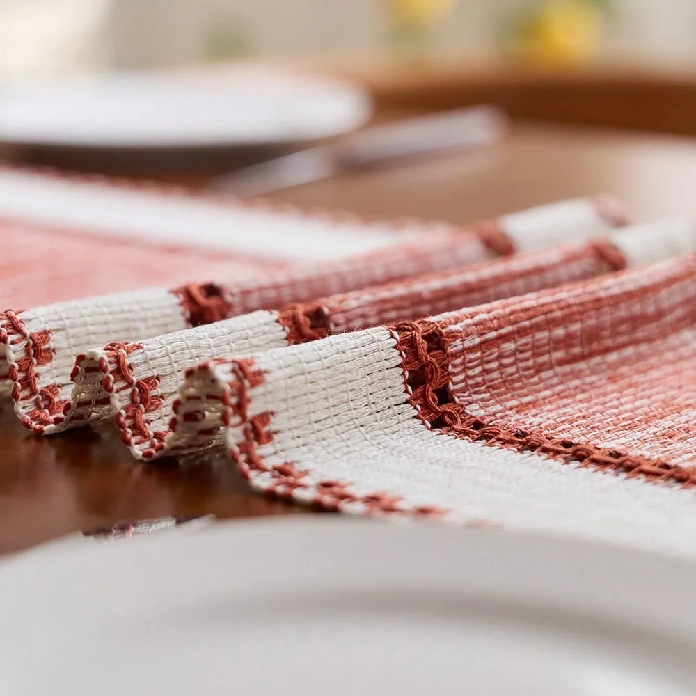Grüner Boho Gestreifter Tischläufer - Handgewebte Quasten, Ideal für Frühlingstische, Runde Couchtische & Rustikale Heimdekoration – Detail 16