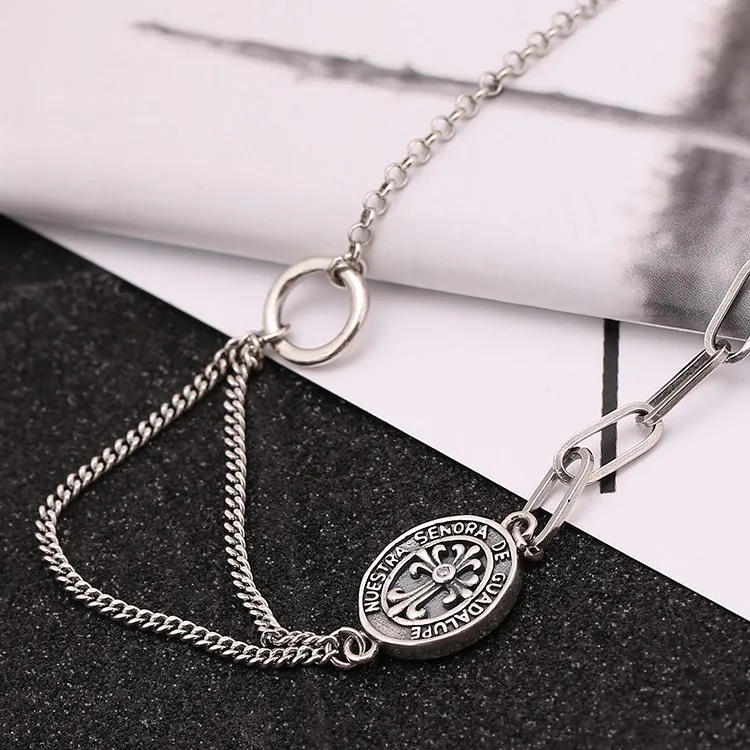 Collar de plata de ley S925 Vintage Virgen María diseño de moda urbana europea y americana sentido joyería de pareja Vintage