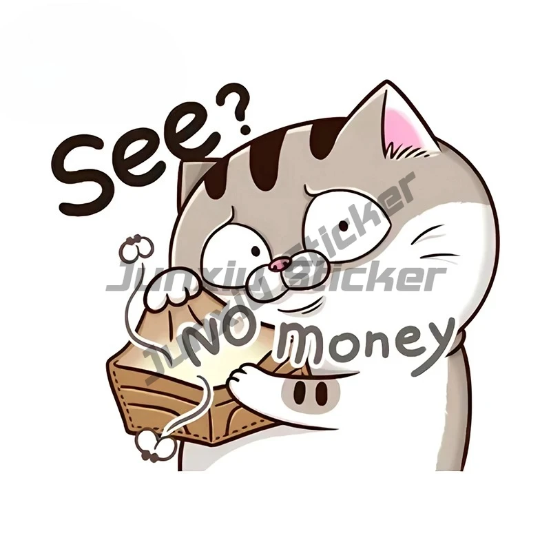 

For Funny Cat Car Stickers No Money Graffiti Decals Simple Cartoon Style Scratch-Proof Car Styling