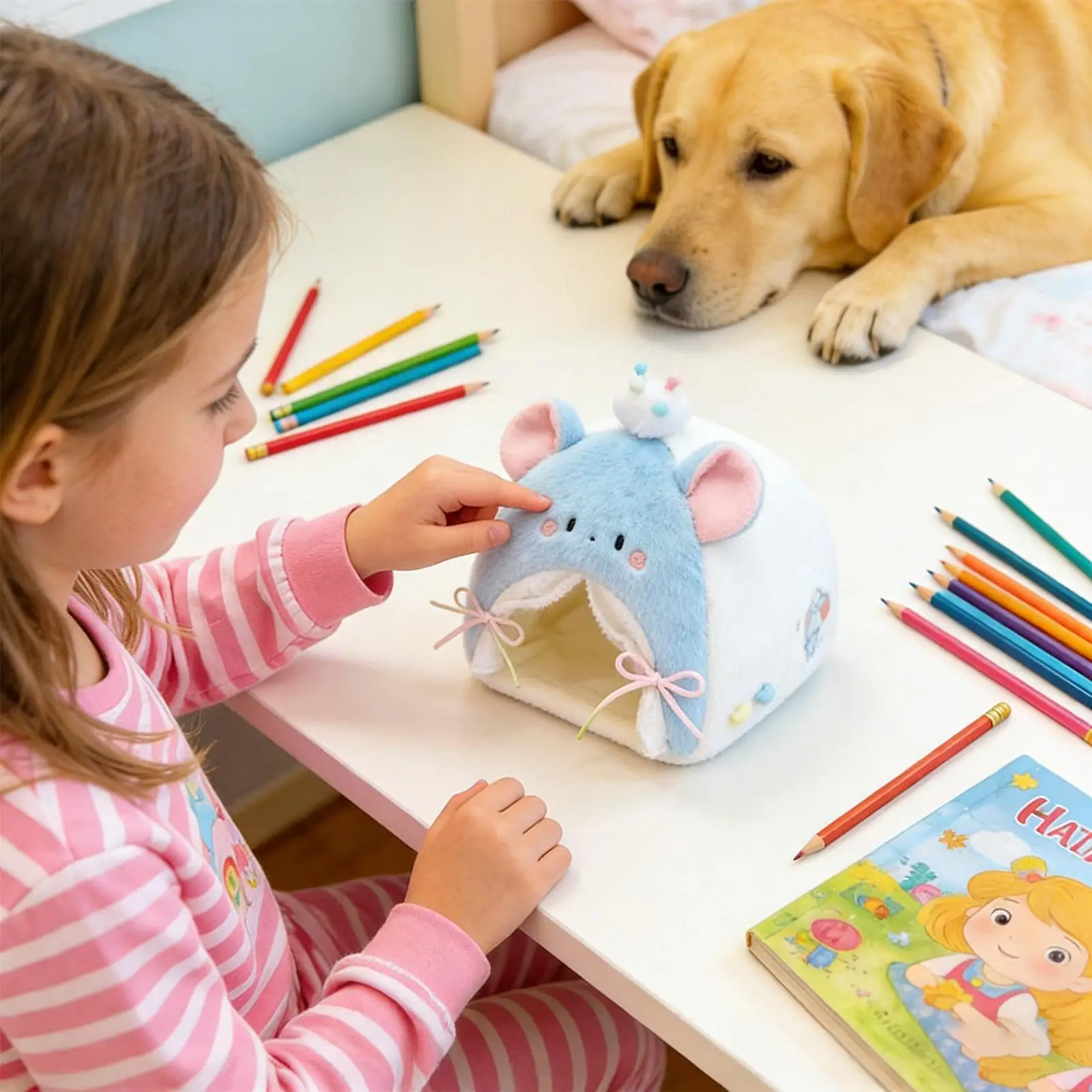 Cama de muñeca, muebles en miniatura, juego de tienda de muñecas, cama para sala de estar, juego imaginativo para el hogar, animales de peluche, exhibición de escritorio interior
