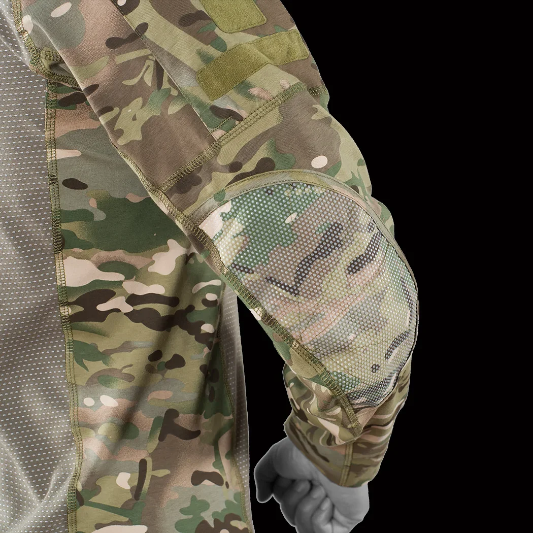 Camicie tattiche Camo 1/4 Manica lunga Traspirante Top Softair Quick Dry traspirante Multicam Camicia da esterno Abbigliamento militare da uomo