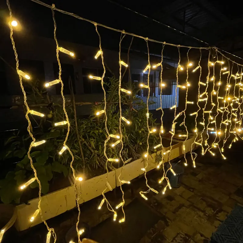 LED lights IP67 ice strip lights 5 meters outdoor waterproof warm white Christmas holiday decoration plug-in lights string weddi