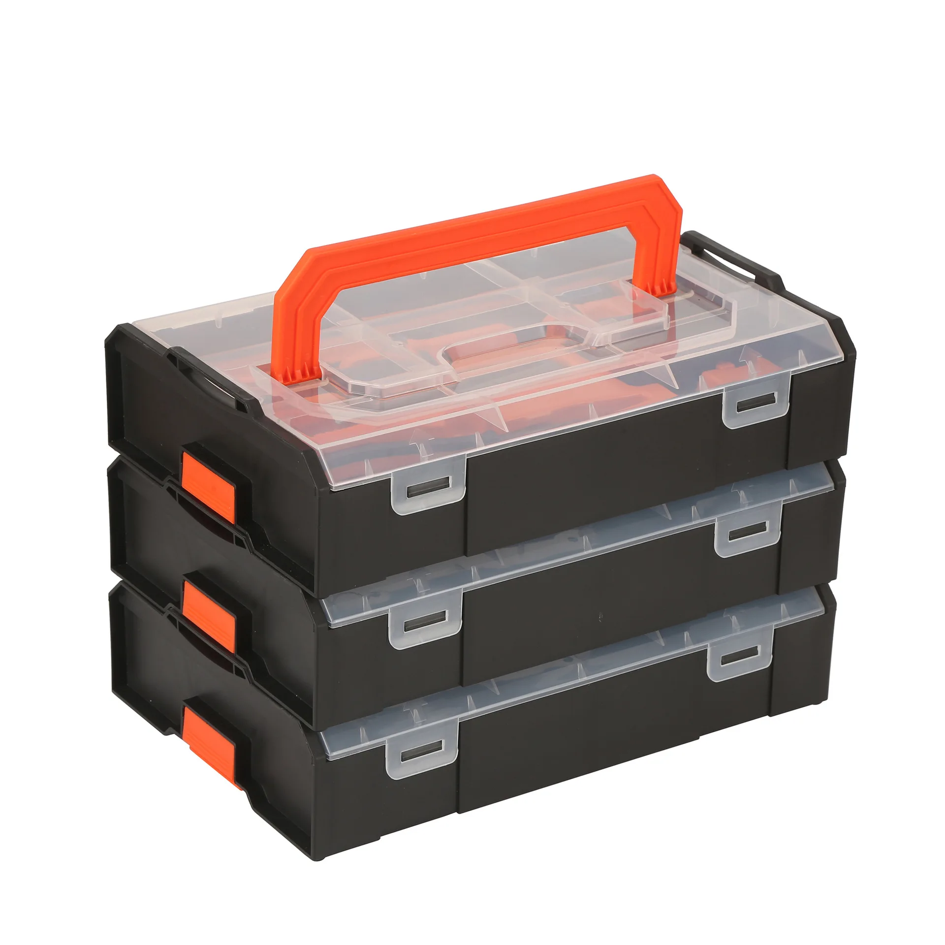 Portable Plastic Tool Box with Screwdriver Set and Removable Parts Organizer Folding Lid Three Layer Storage Case for Outdoor