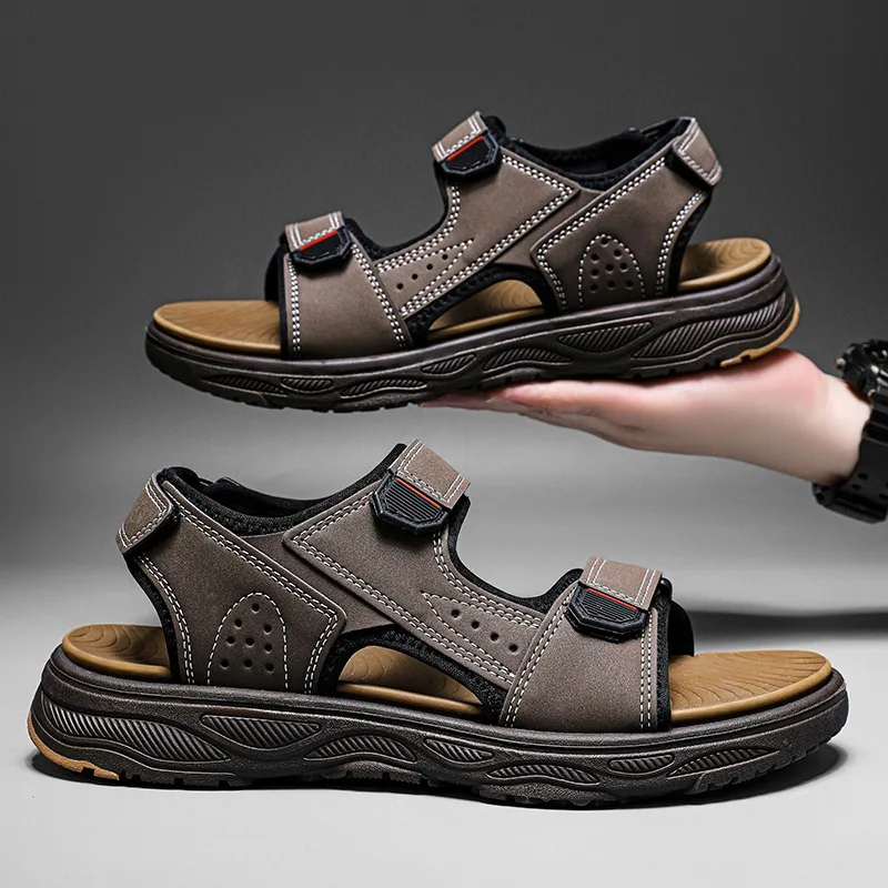 

First-Layer Cowhide Men's Sports Sandals, Open-Toe Outdoor Non-Slip Sandals, Casual Men's Shoes, Outdoor Fashion Beach Shoes, Li