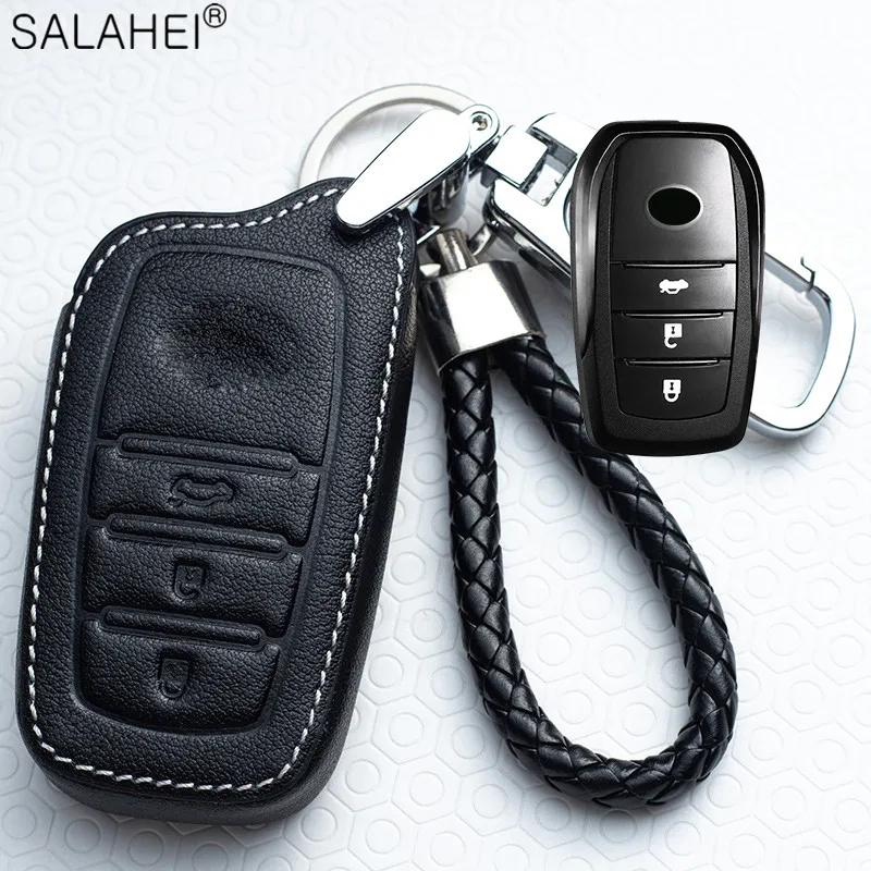 

Leather Car Key Cover Cases For Toyota Prius Camry Corolla C-HR CHR RAV4 Prado Auris Avensis Land Cruiser 200 Prado Crown Revo