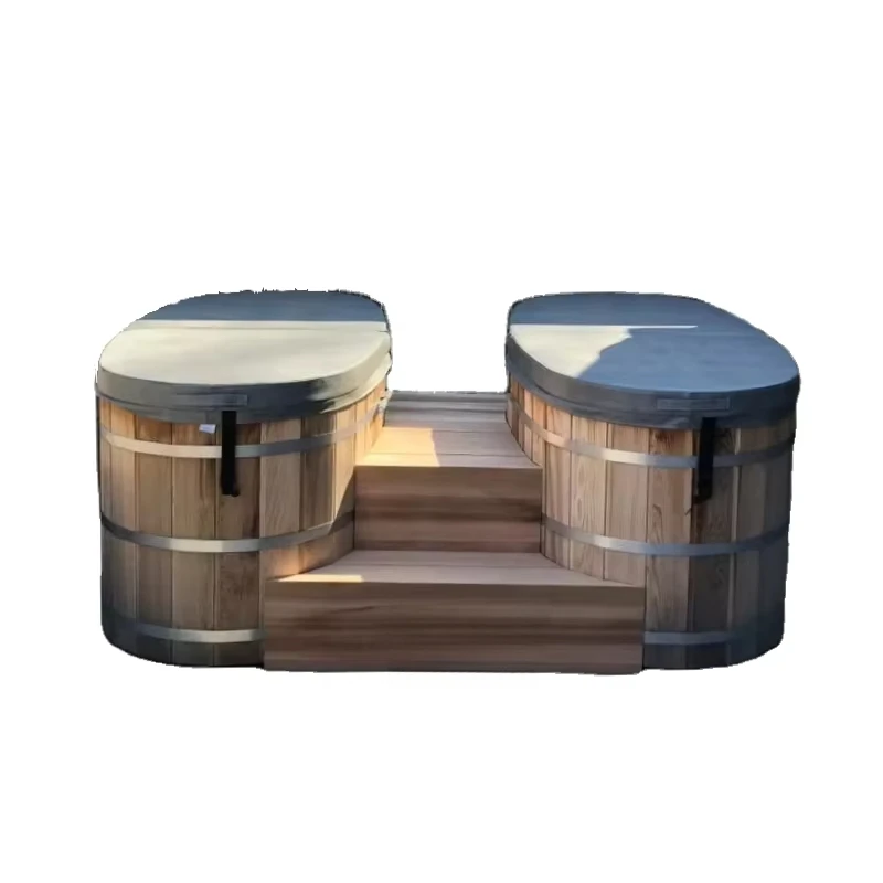 2025 new design traditional style wooden spa bath villa outdoor hot and cold diving for 2 people