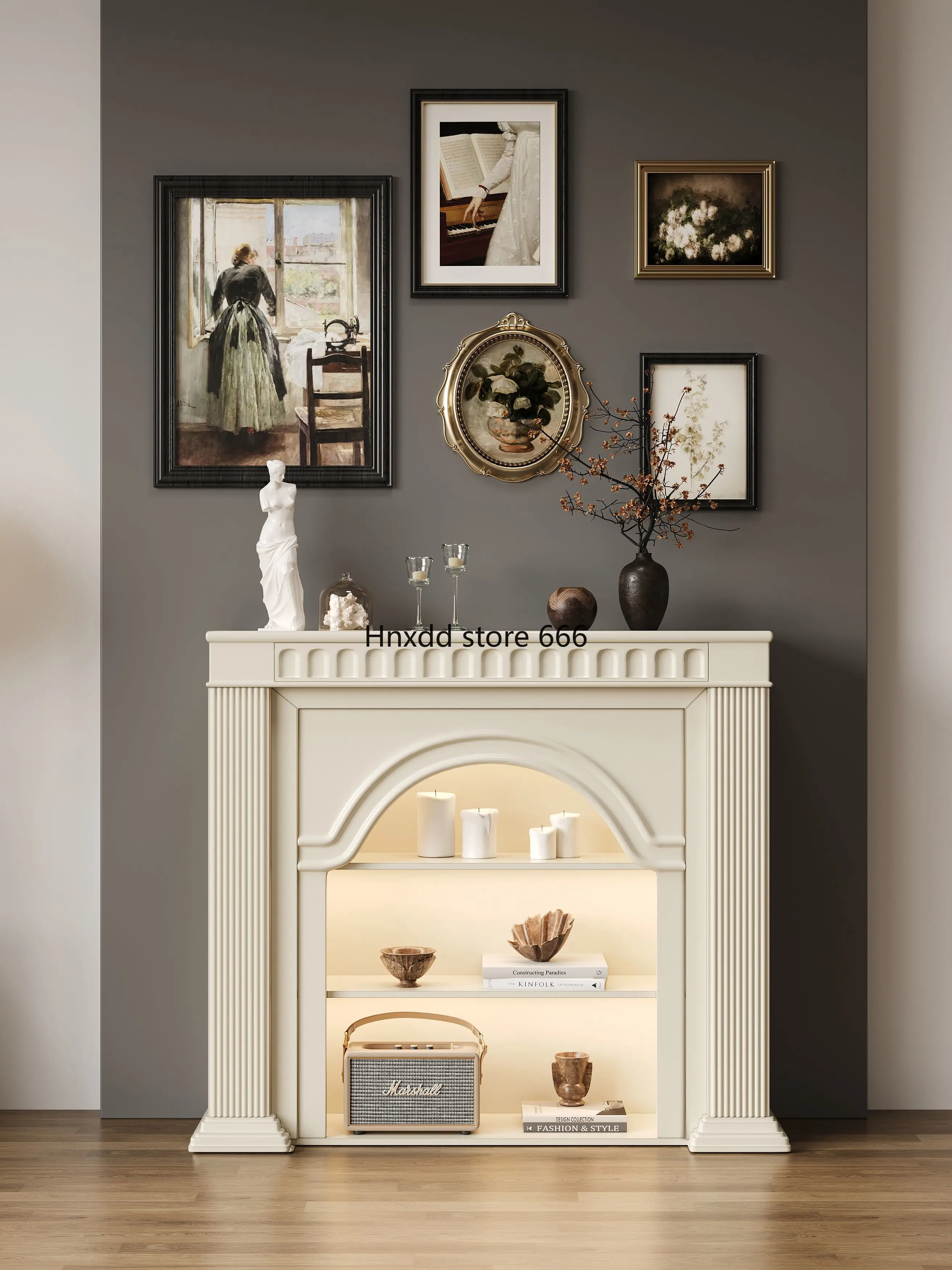 French Cream Wind Solid Wood European Arched Fireplace Decorative Cabinet