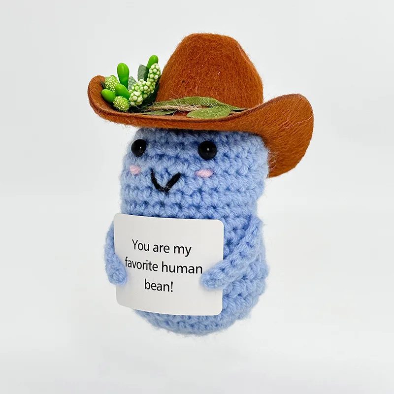 Funny Crochet Positive Pease Emotional Support Cute Crochet Handmade ornaments with Positive Card Cheer Up Gift for Best Friend