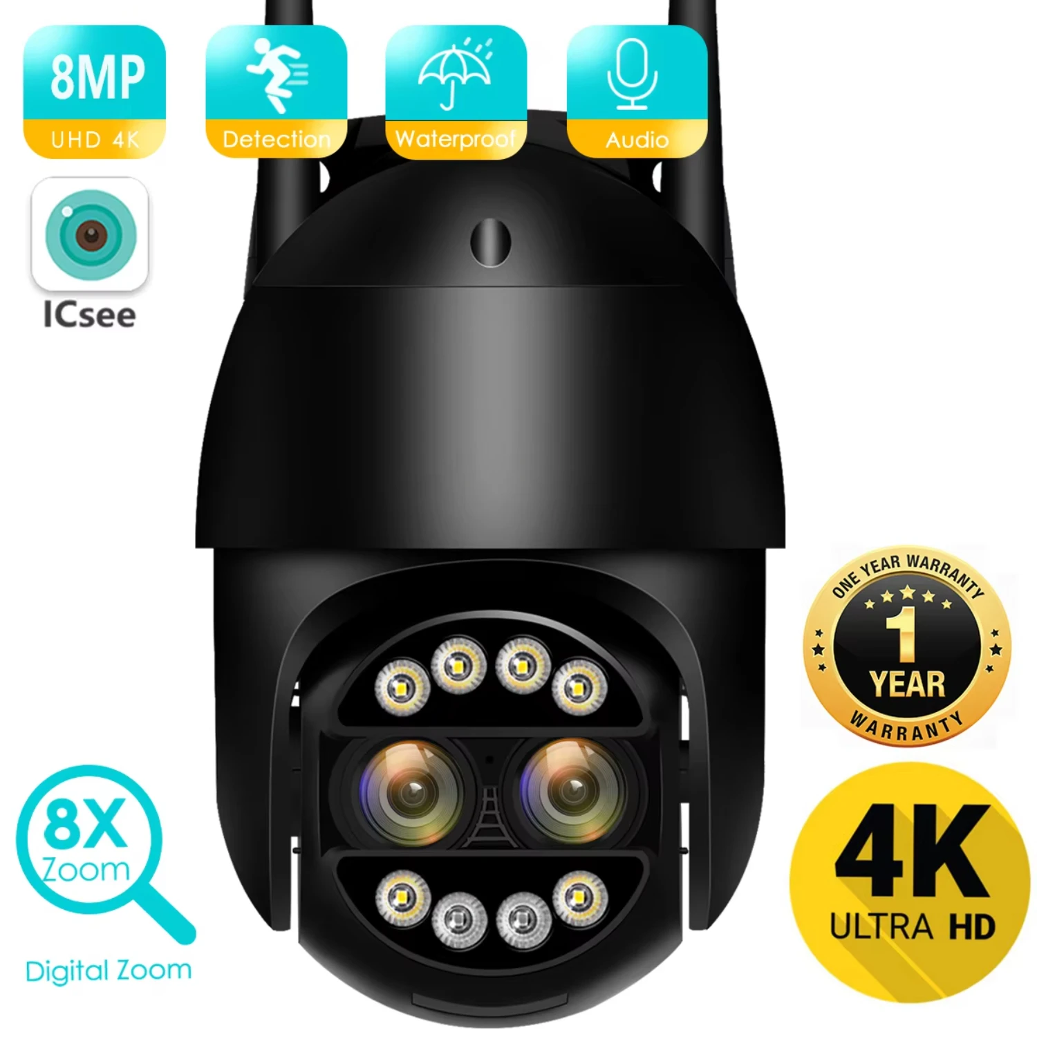 Cámara IP PTZ de 8MP, 4K, Zoom 8x, lente Dual, detección humana, cámara CCTV, cámara de vigilancia Wifi inteligente para exteriores de 4MP, aplicación ICSEE