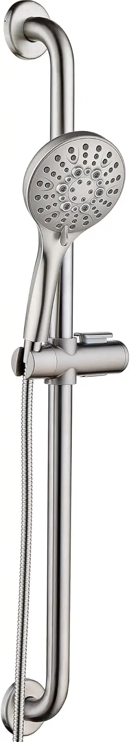 

Adjustable Shower Set with Handheld Head, Stainless Steel Grab Bar, 9 Spray Modes and Flexible Hose for Safe Bathing